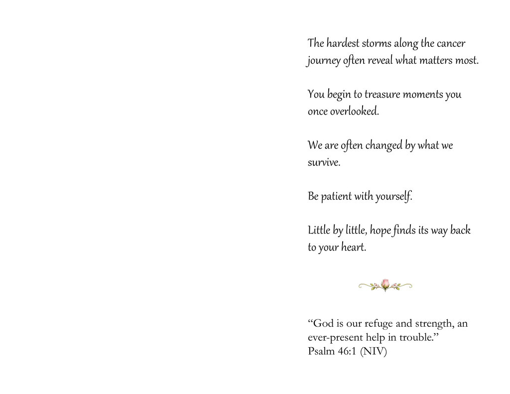 Open inside spread of Refuge in the Storm – Breast Cancer Bible Verse Card