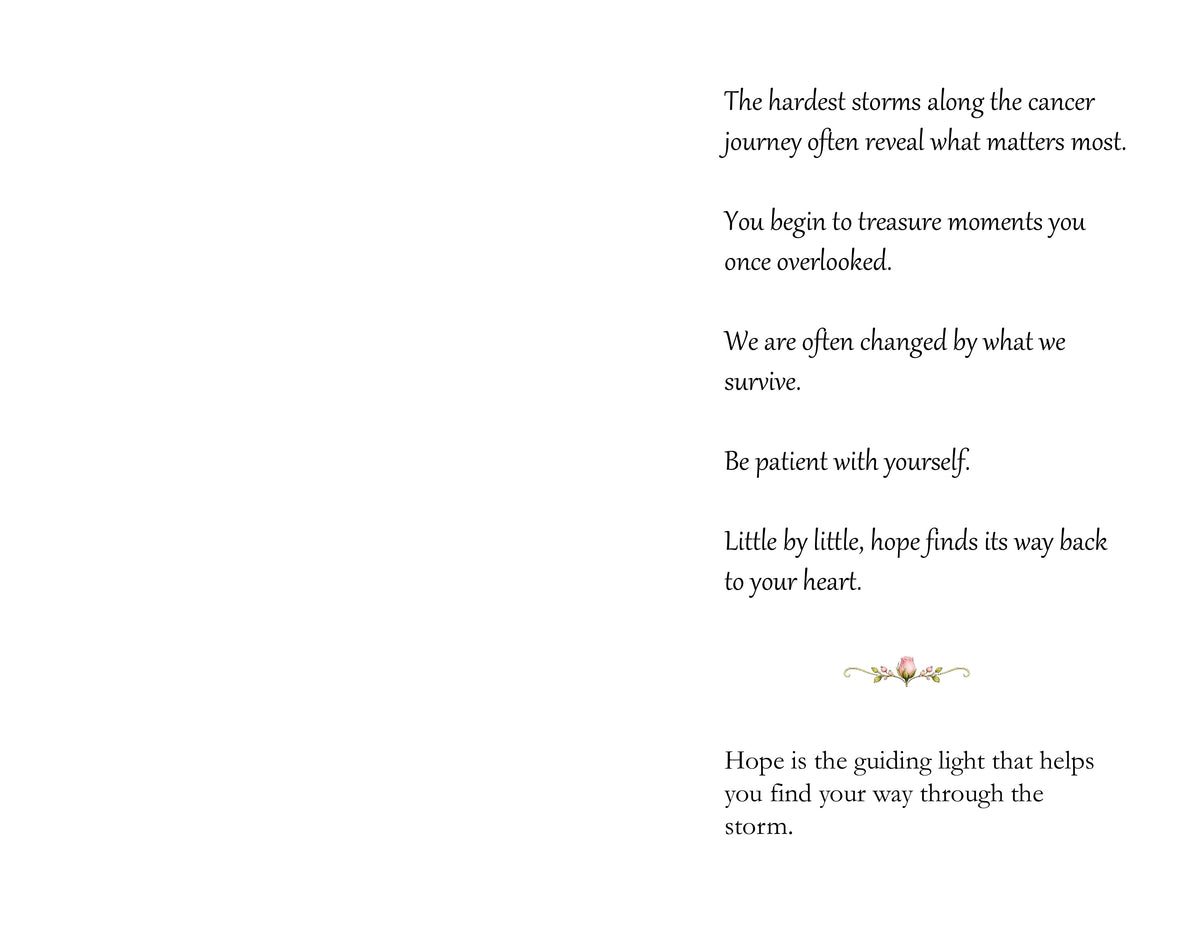 Open inside spread of Refuge in the Storm – Breast Cancer Inspirational Message Card
